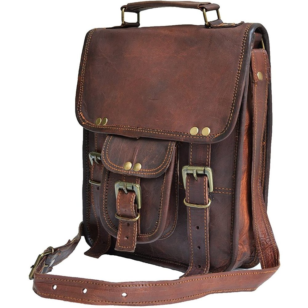 Top Grain Goat Leather vintage satchel - messenger bag - shoulder bag cross body - Picture 1 of 6